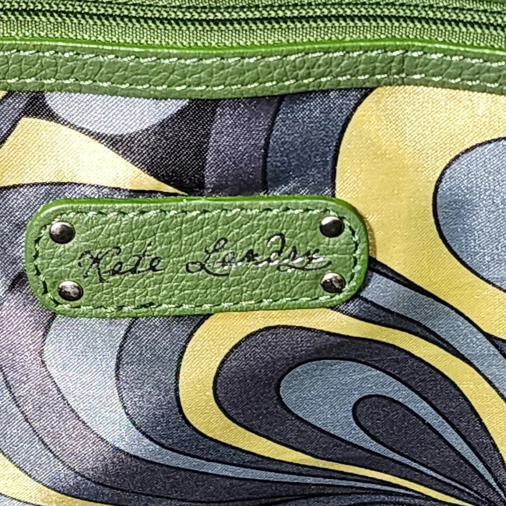 Kate Landry Tote Bag Womens Large Green Canvas Shoulder Purse Geometric Lining - Picture 5 of 11